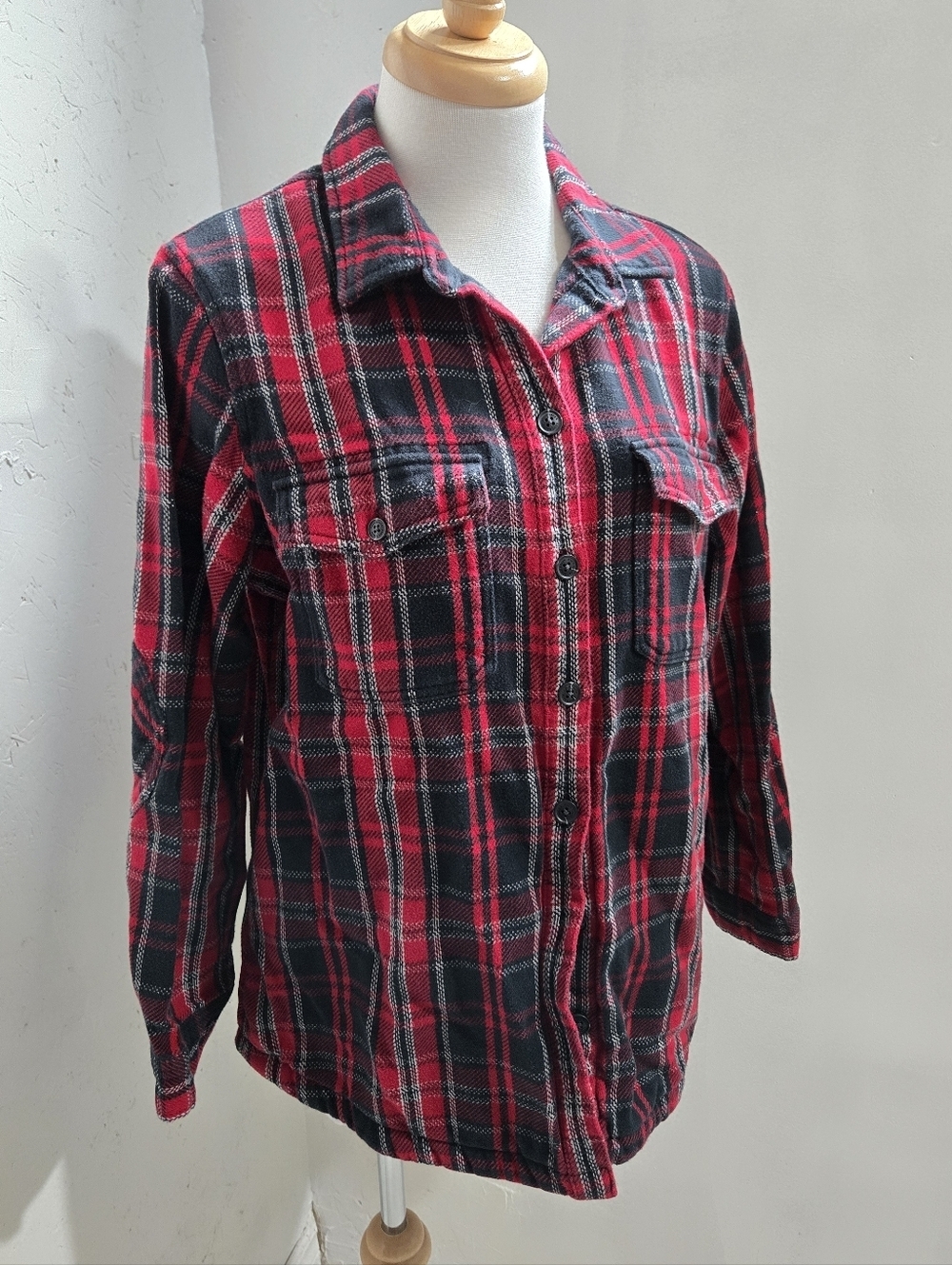 Eddie Bauer Red and Black Plaid Button-Down Shirt